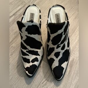 Steve Madden Cando  Genuine haircalf in a cow print chic mules
